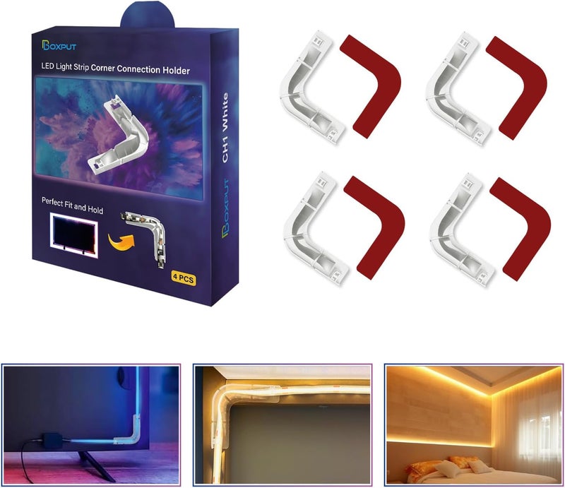 BOXPUT L - Shape LED Light Strip Connectors LED Light Strip Corner Connection Holder Replacement LED Strip Mounting Clips Gapless Connectors for 8mm-12mm LED Strip Lights CH1 (Clear White) - Image 2